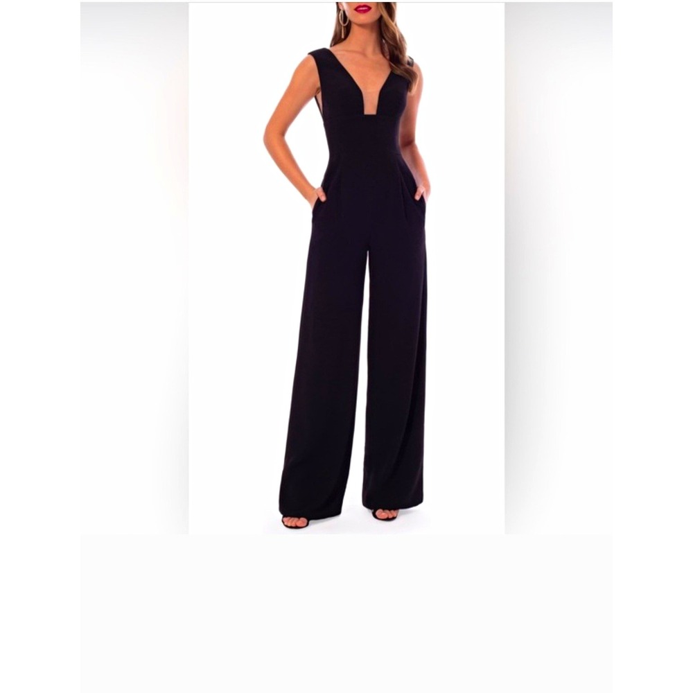 HELSI Women's Plunging Deep V-Neck Wide-Leg Jumpsuit Size Medium